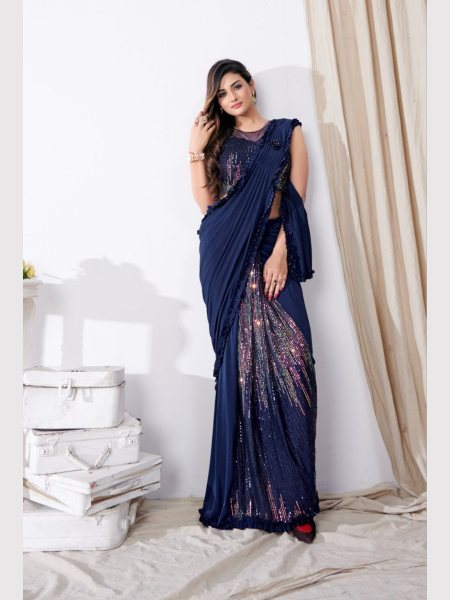 Imported Lycra Sequence Work Ready To Wear Saree Collection  Ready To Wear Saree 