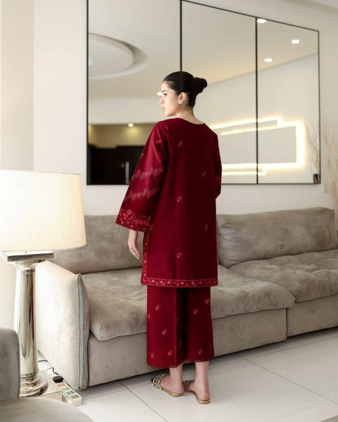 Impressive Maroon Thread Embroidery Kurti Plazzo Cord Set Wholesale Offer Embroidery Kurtis 