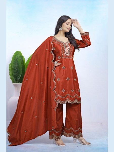 Impressive Natural Crepe Sequence Embroidered Suit Set for Function Wear 