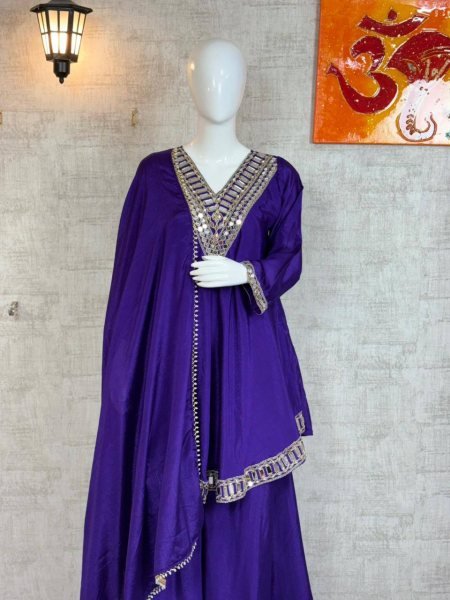Impressive Purple Ready to Wear Chinon Silk Suit with Matching Bottom and Dupatta for Glamourous Look  Ready To Wear Collection