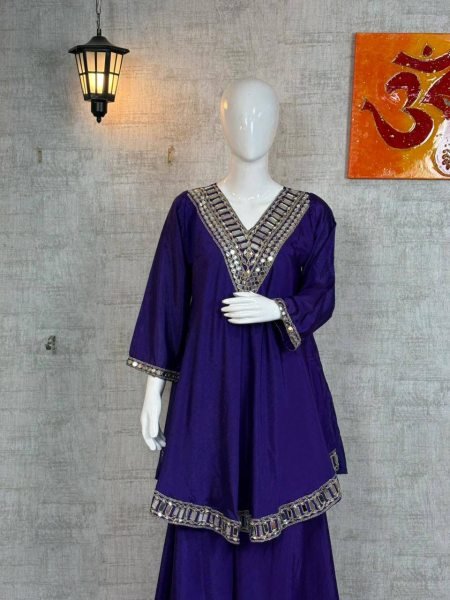 Impressive Purple Ready to Wear Chinon Silk Suit with Matching Bottom and Dupatta for Glamourous Look  Ready To Wear Collection