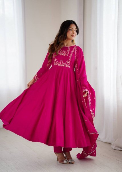 Impressive Roman Chanderi Silk Flared Anarkali Set  for Boutique Buyers Anarkali Kurtis 