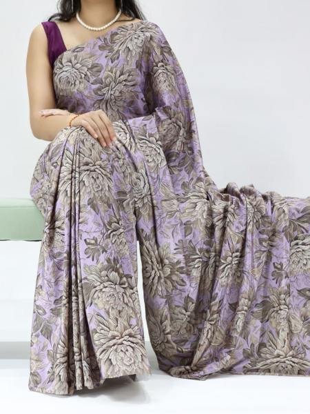 Impressive Silk Crepe Saree with Printed Design and Unstitched Blouse At Best Rates 