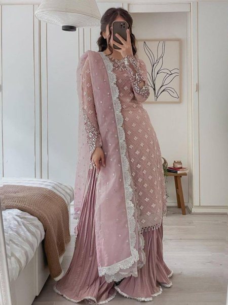 In Lowest Price Real Mirror Fox Georgette Plazzo Suits  Ready To Wear Suit