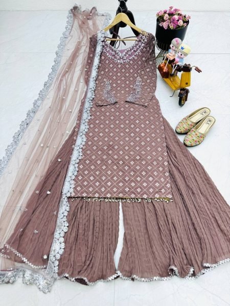 In Lowest Price Real Mirror Fox Georgette Plazzo Suits  Ready To Wear Collection