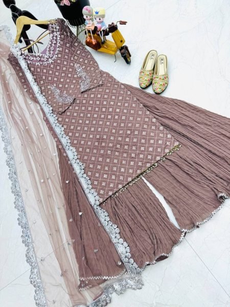In Lowest Price Real Mirror Fox Georgette Plazzo Suits  Ready To Wear Collection