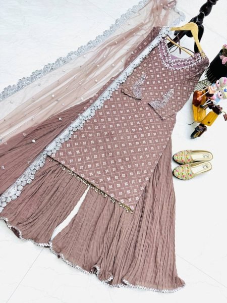 In Lowest Price Real Mirror Fox Georgette Plazzo Suits  Ready To Wear Collection