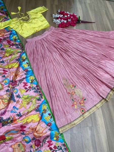 In Wholesale Rate Chinon Embroidery Work Kalamkari Lehenga Choli Designer Lehenga Choli