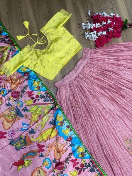 In Wholesale Rate Chinon Embroidery Work Kalamkari Lehenga Choli Designer Lehenga Choli