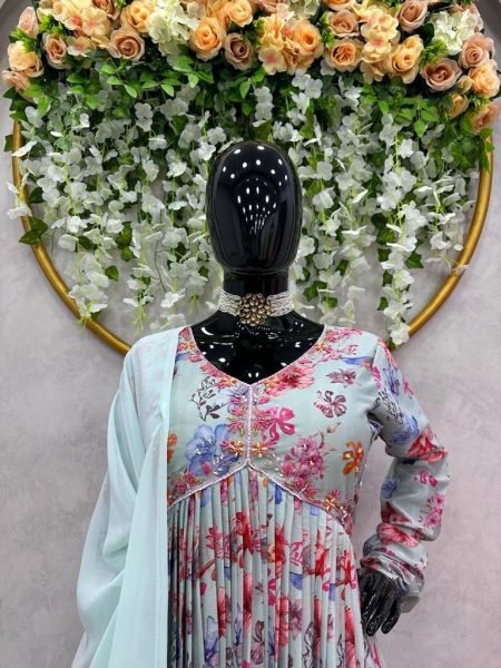 Indian Designer Blue Maslin Silk Suit  3 Piece Kurti Set