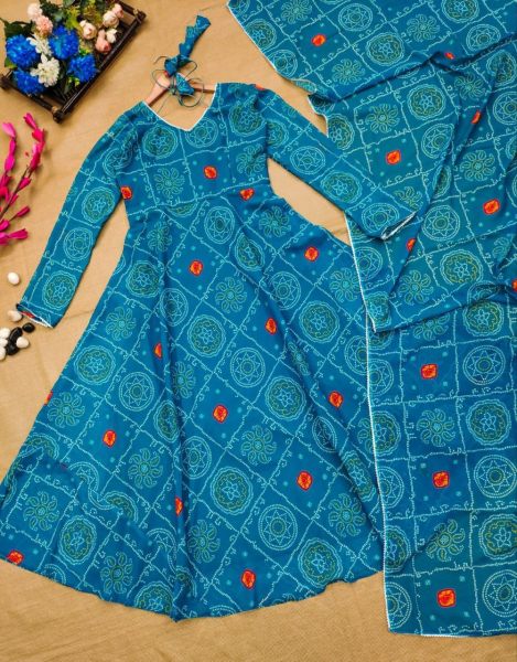 Indian Georgette Teal Blue Color Anarkali Gown Georgette Kurti 