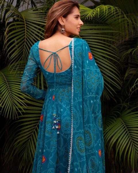 Indian Georgette Teal Blue Color Anarkali Gown Georgette Kurti 