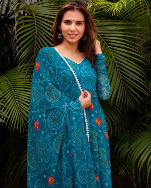 Indian Georgette Teal Blue Color Anarkali Gown Georgette Kurti 