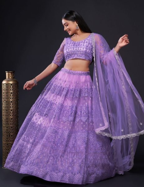 Indian Look Purple Color Net Thread Zari   Sequence Work Lehenga Choli Designer Lehenga Choli