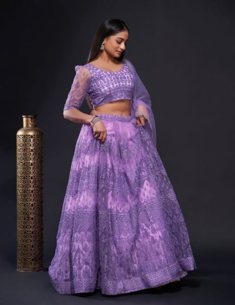 Indian Look Purple Color Net Thread Zari   Sequence Work Lehenga Choli Designer Lehenga Choli