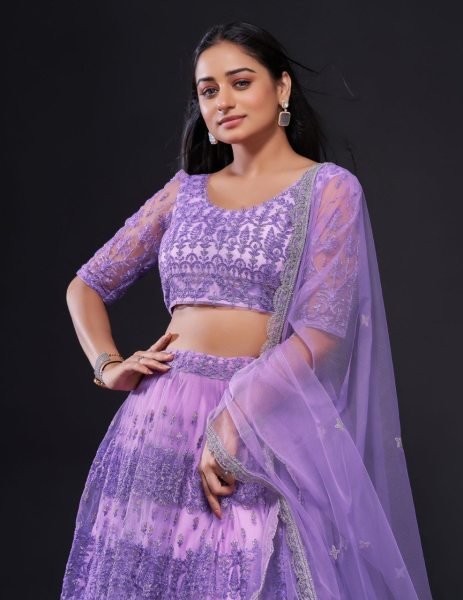 Indian Look Purple Color Net Thread Zari   Sequence Work Lehenga Choli Designer Lehenga Choli