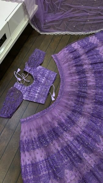 Indian Look Purple Color Net Thread Zari   Sequence Work Lehenga Choli Designer Lehenga Choli