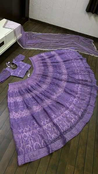 Indian Look Purple Color Net Thread Zari   Sequence Work Lehenga Choli Designer Lehenga Choli