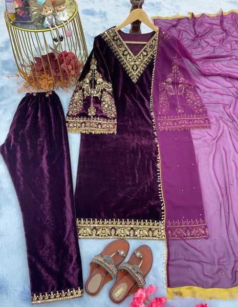Indian Pakistani Velvet Sequin Embroidered Salwar Kameez Collection  Ready To Wear Collection
