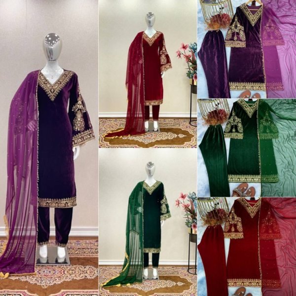 Indian Pakistani Velvet Sequin Embroidered Salwar Kameez Collection  Ready To Wear Collection
