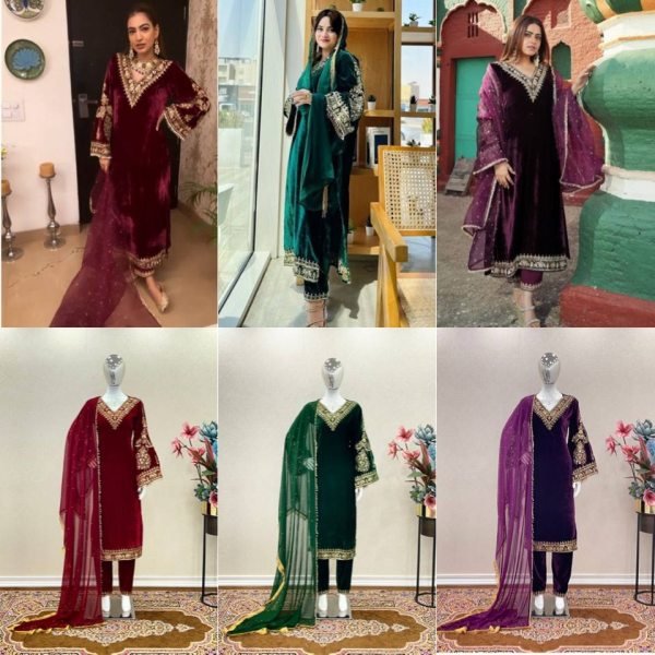 Indian Pakistani Velvet Sequin Embroidered Salwar Kameez Collection  Ready To Wear Collection