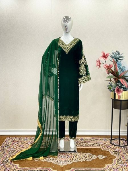 Indian Pakistani Velvet Sequin Embroidered Salwar Kameez Collection  Ready To Wear Collection