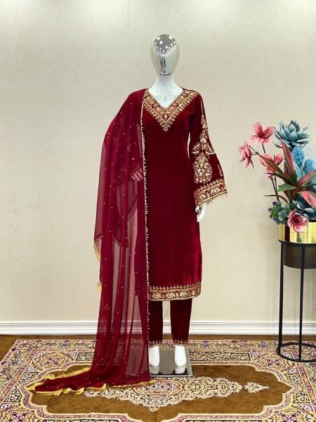 Indian Pakistani Velvet Sequin Embroidered Salwar Kameez Collection  Ready To Wear Collection