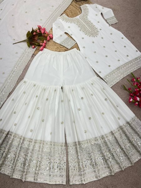 Indian Wear Pure Heavy Chinnon Silk Sharara Suits  Ready To Wear Collection