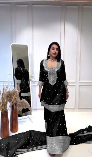 Indian Wear Pure Heavy Chinnon Silk Sharara Suits  Ready To Wear Collection