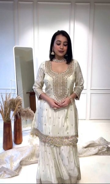 Indian Wear Pure Heavy Chinnon Silk Sharara Suits  Ready To Wear Collection