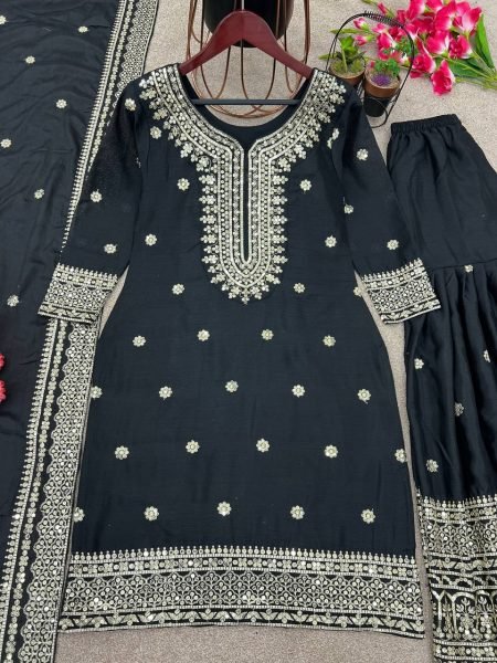 Indian Wear Pure Heavy Chinnon Silk Sharara Suits  Ready To Wear Collection