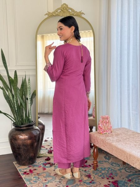 INDIAN WEDDING WEAR PINK KURTA PALAZZO DUPATTA FOR  SUMMER-VISCOSE CHANDERI 3 Piece Kurti Set
