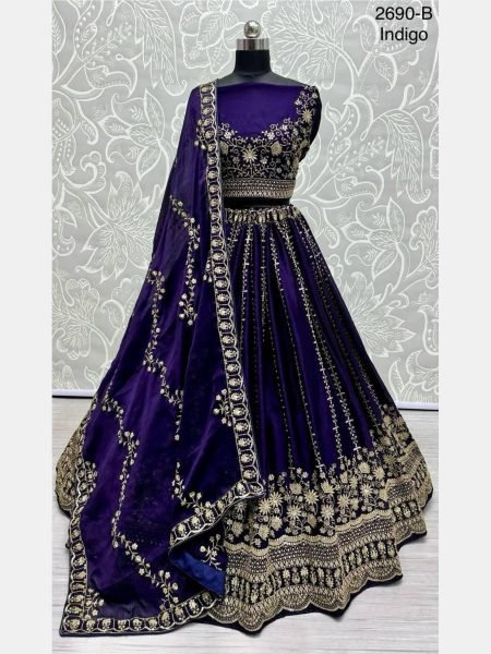 Indigo blue Color Bridal Special Satin Chiffon Lehenga Choli Manfacture in surat Gujarat  Bridal Lehenga Choli