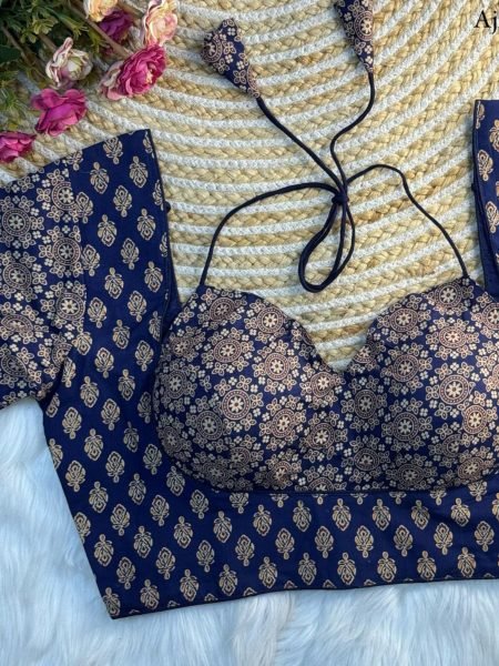 Indigo Charm Padded Halter Ajrakh Blouse in Pure Cotton Blouse Collection
