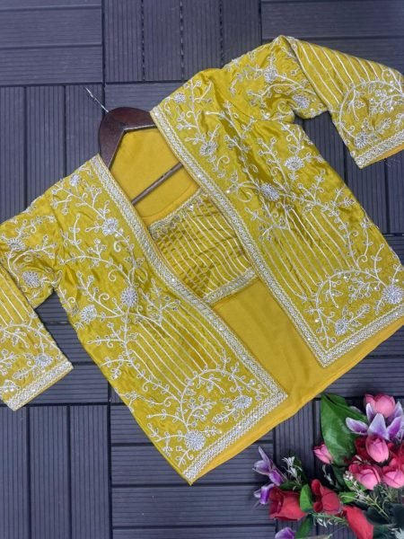 Indo Western 3Pc Draped Dhoti Set with Embroidered Blouse   Koti Ready to Wear Haldi Function Outfit at Best Wholesale Price Ready To Wear Collection