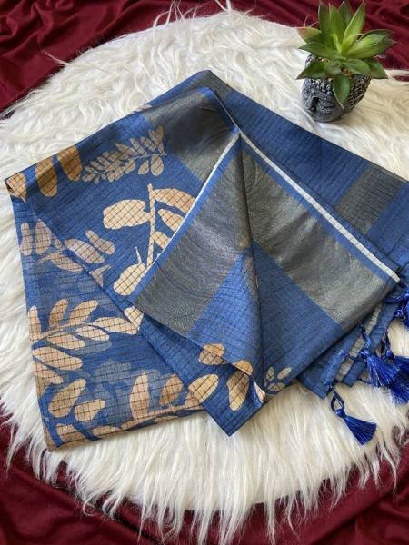 Inspiring Soft Tussar Silk Saree with Tassels And Checks Pattern Design For Shop Owner 