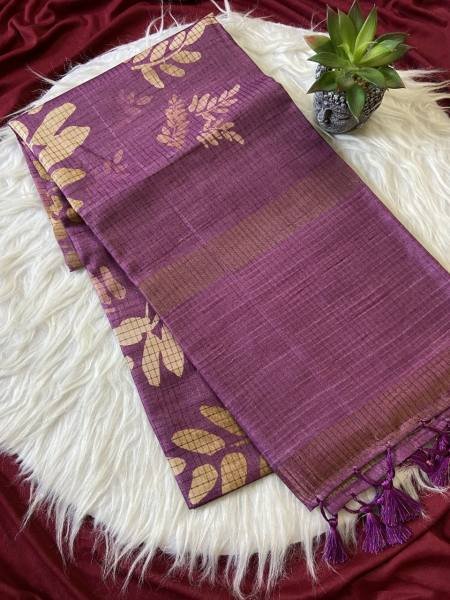 Inspiring Soft Tussar Silk Saree with Tassels And Checks Pattern Design For Shop Owner Silk Sarees Wholesale