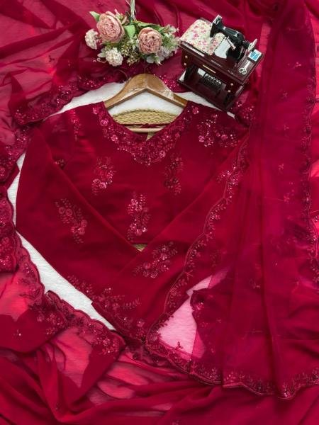 Intricate Thread Work Faux Georgette Saree with Soft Net Dupatta   Embroidered Blouse Embroidery Sarees Wholesale