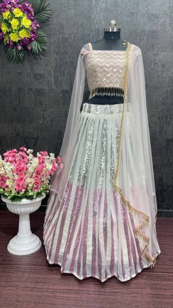 Jannat Zubair Wear White Sequence Work Lehenga Choli Designer Lehenga Choli