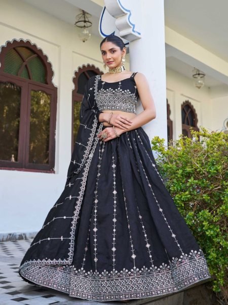 Black Silk Lehenga Choli with Heavy Embroidery Perfect for Evening Parties