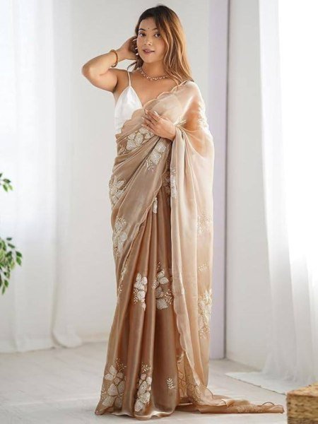 Jimmy Choo Sequin Embroidered Saree with Dual Scallop Lace Designer Partywear at Wholesale Price JIMMY CHOO SAREE