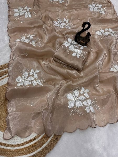 Jimmy Choo Sequin Embroidered Saree with Dual Scallop Lace Designer Partywear at Wholesale Price JIMMY CHOO SAREE