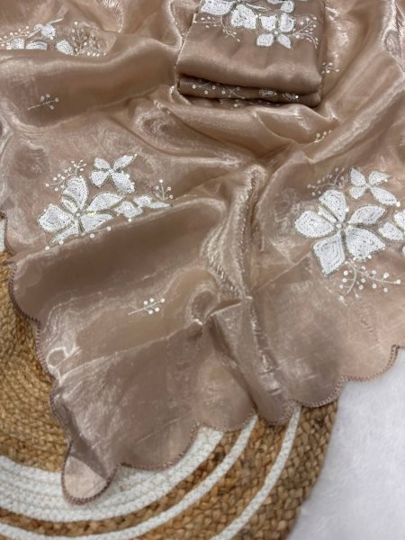Jimmy Choo Sequin Embroidered Saree with Dual Scallop Lace Designer Partywear at Wholesale Price JIMMY CHOO SAREE