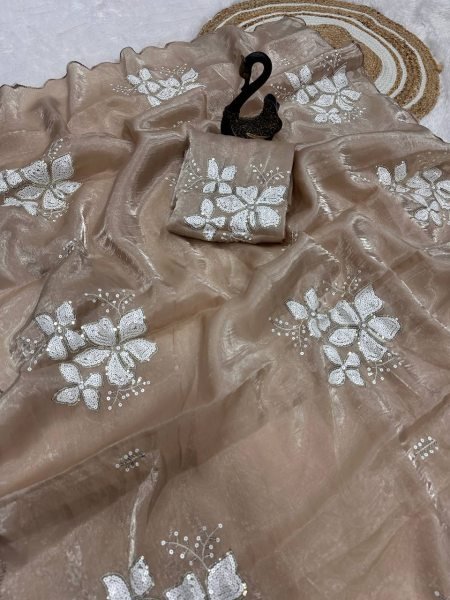 Jimmy Choo Sequin Embroidered Saree with Dual Scallop Lace Designer Partywear at Wholesale Price JIMMY CHOO SAREE