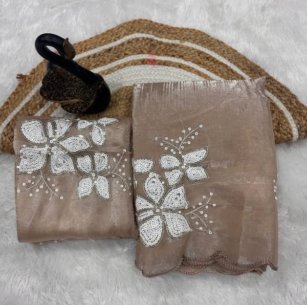 Jimmy Choo Sequin Embroidered Saree with Dual Scallop Lace Designer Partywear at Wholesale Price JIMMY CHOO SAREE