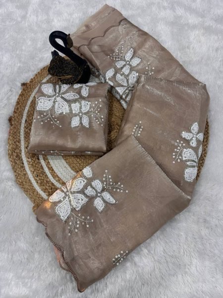 Jimmy Choo Sequin Embroidered Saree with Dual Scallop Lace Designer Partywear at Wholesale Price JIMMY CHOO SAREE