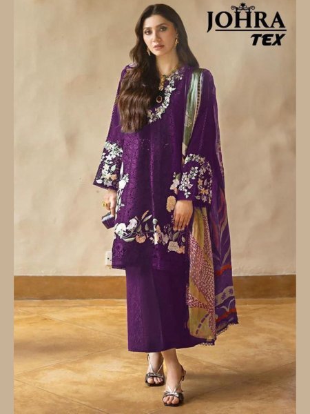 Johra Tex 176B Cambric Cotton Embroidered Suit with Maslin Dupatta for Retailers at Wholesale Rate Salwar Kameez