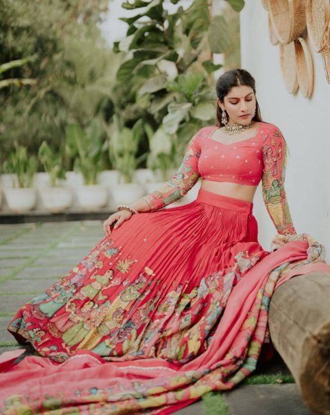 Kalamkari Cotton Lehenga Choli with Flared Lehenga and Dupatta for Celebrations Designer Lehenga Choli