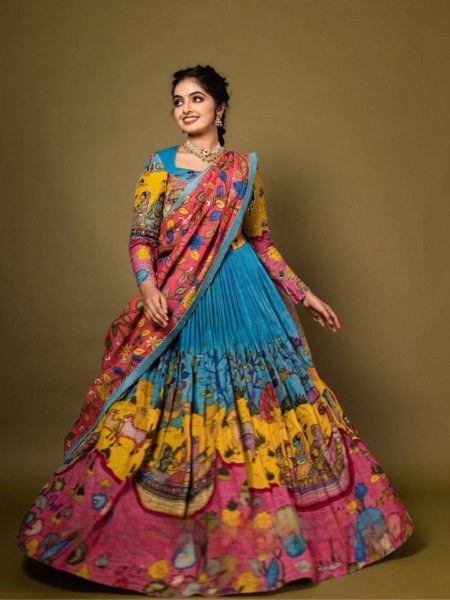 Kalamkari Print With Half Saree Lehenga Choli  Lehenga