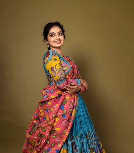 Kalamkari Print With Half Saree Lehenga Choli Half Saree Lehenga